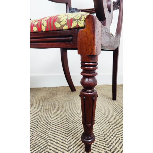 246 - ARMCHAIRS, two similar George IV mahogany with seats in animal print fabric, 86cm H x 57cm W and 52c... 