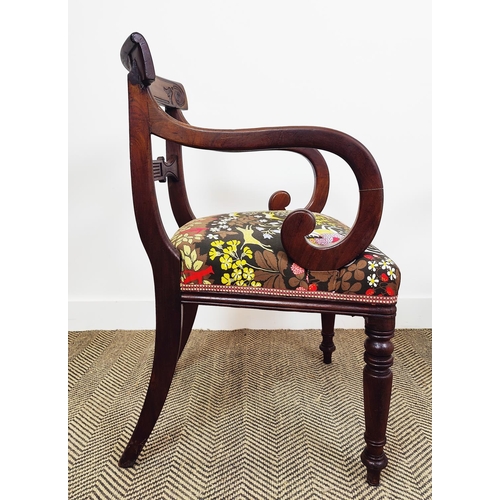 246 - ARMCHAIRS, two similar George IV mahogany with seats in animal print fabric, 86cm H x 57cm W and 52c... 