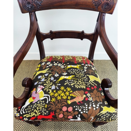 246 - ARMCHAIRS, two similar George IV mahogany with seats in animal print fabric, 86cm H x 57cm W and 52c... 