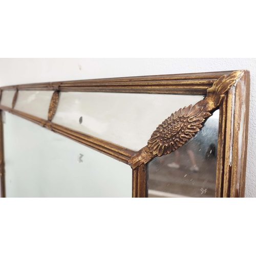 241 - WALL MIRROR, with a gilt frame and angled borders, 127cm x 118cm.