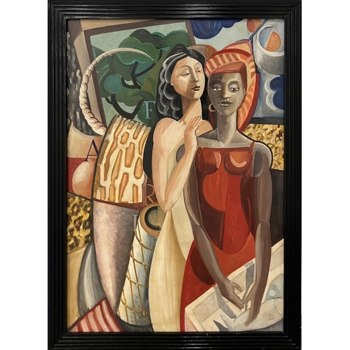 110A - AFRICAN CARIBBEAN SCHOOL, Manner of Helene Riedel, 'Figures', oil on canvas, 114cms x 79cms , monogr... 