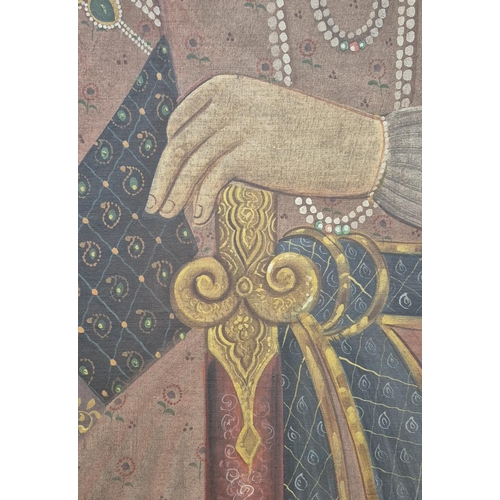 116 - MUGHAL SCHOOL, 'Portraits of a Young Regal Couple', oil on silk laid on board, 96cm x 71cm, polychro... 