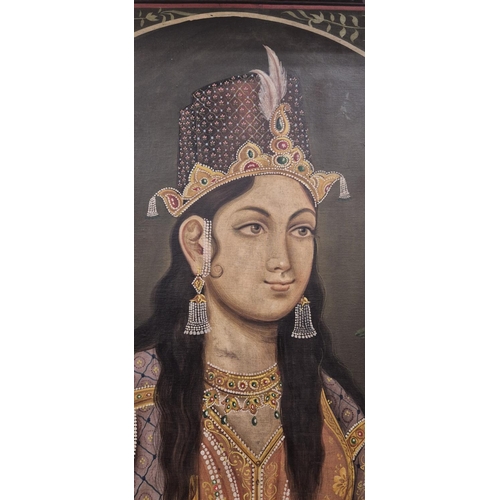 116 - MUGHAL SCHOOL, 'Portraits of a Young Regal Couple', oil on silk laid on board, 96cm x 71cm, polychro... 