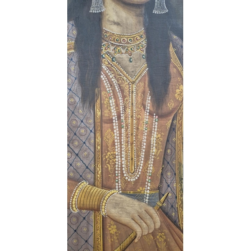 116 - MUGHAL SCHOOL, 'Portraits of a Young Regal Couple', oil on silk laid on board, 96cm x 71cm, polychro... 