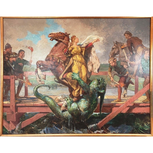 HANS NIKOLAJ HANSEN (1853-1923), 'Figural Mythological Scene', Harpens Kraft, the Strength of the Harp', oil on canvas, 207cm x 262cm, framed (Provenance bought).