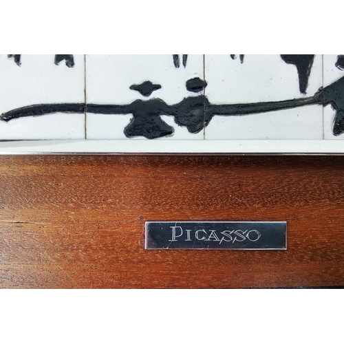 30A - PABLO PICASSO, Toro y Torres ceramic tile plaque, 15cm x 11cm, (each tile approx 4cm) on frame, 22cm... 