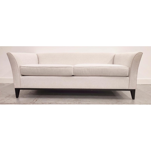 404 - SOFA, in a stone coloured flecked fabric, 177cm W x 68cm H x 90cm D.