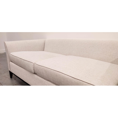 404 - SOFA, in a stone coloured flecked fabric, 177cm W x 68cm H x 90cm D.