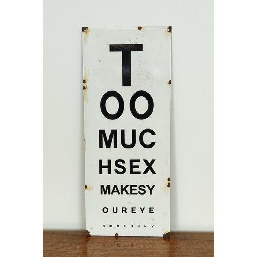 339 - NOVELTY OPTICIANS SIGN, vintage style enamel in a distressed finish, 56cm H x 23cm.