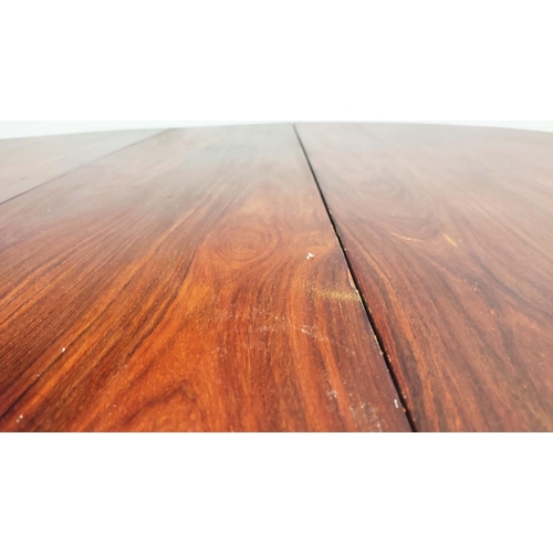 407 - DINING TABLE, extendable, with one extra leaf on a triform base with hairy paw carved feet, 72cm H x... 