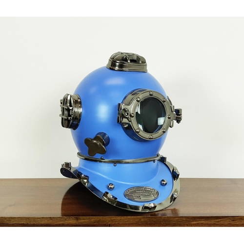 398 - DECORATIVE REPRODUCTION DIVERS HELMET, blue finish, 42cm H.