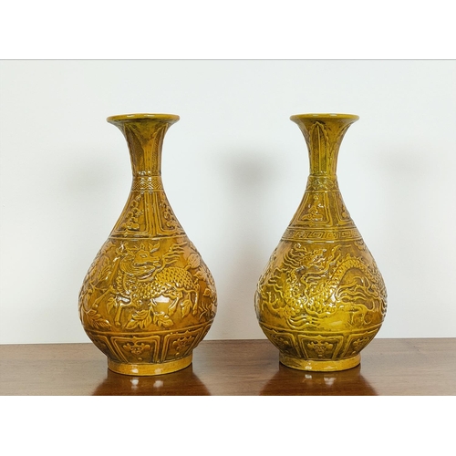 401 - VASES, a pair, Chinese style yellow ceramic, 40cm H. (2)