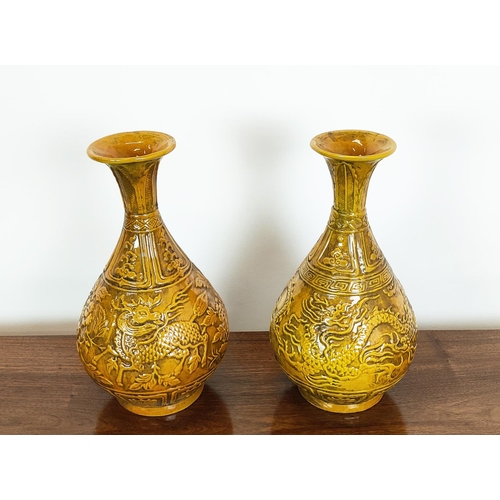 401 - VASES, a pair, Chinese style yellow ceramic, 40cm H. (2)