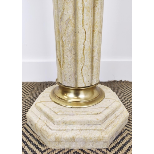 403 - MARBLE PEDESTALS, a pair, octagonal tops on reeded columns, 102cm H x 29cm W. (2)