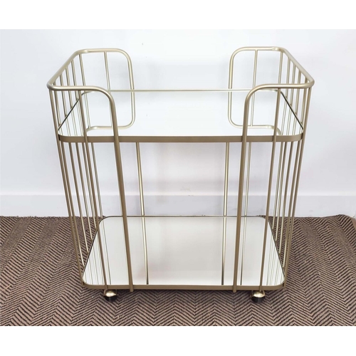 438 - COCKTAIL TROLLEY, gilt metal and mirror, 74.5cm x 45cm x 78.5cm.