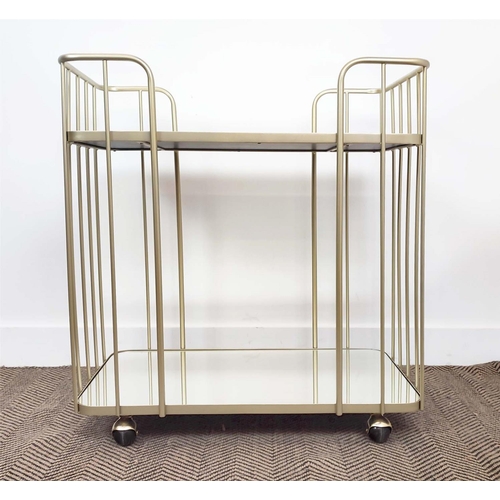 438 - COCKTAIL TROLLEY, gilt metal and mirror, 74.5cm x 45cm x 78.5cm.