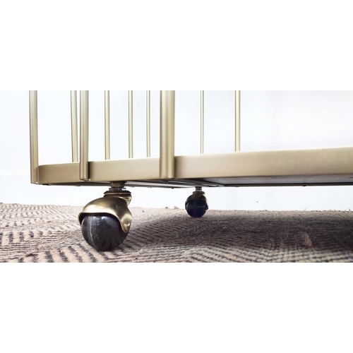 438 - COCKTAIL TROLLEY, gilt metal and mirror, 74.5cm x 45cm x 78.5cm.