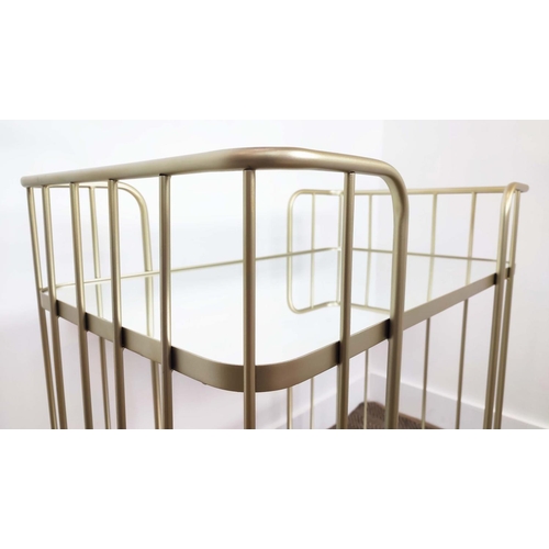 438 - COCKTAIL TROLLEY, gilt metal and mirror, 74.5cm x 45cm x 78.5cm.