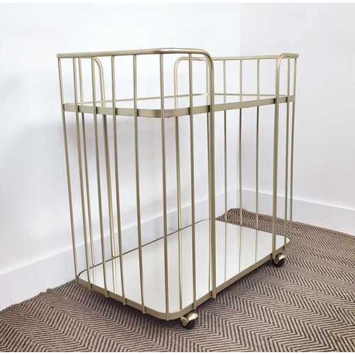 438 - COCKTAIL TROLLEY, gilt metal and mirror, 74.5cm x 45cm x 78.5cm.