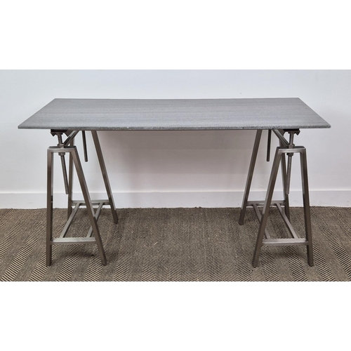 439 - DESK, twin pedestal supports, stone top, 140cm x 60cm x 79cm.