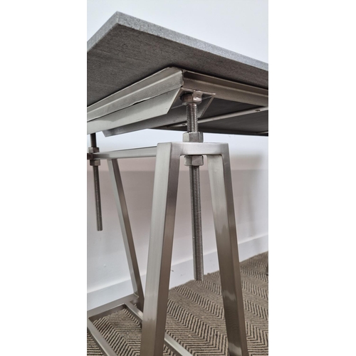 439 - DESK, twin pedestal supports, stone top, 140cm x 60cm x 79cm.