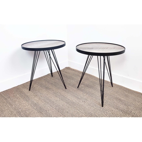 441 - SIDE TABLES, a pair, hairpin supports, 50cm x 55.5cm H. (2)