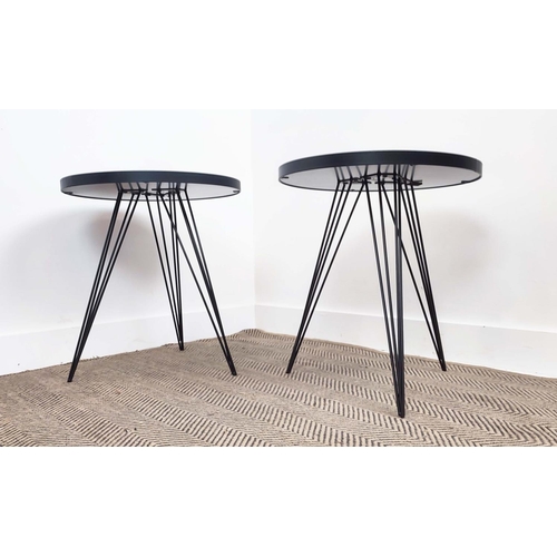 441 - SIDE TABLES, a pair, hairpin supports, 50cm x 55.5cm H. (2)