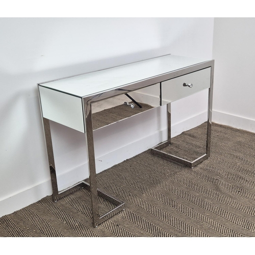 442 - VANITY TABLE, mirrored and polished metal, with two drawers, 120cm x 45cm x 79cm approx.