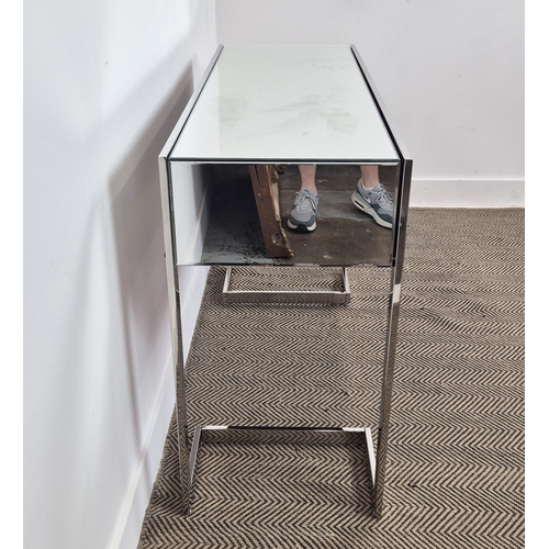 442 - VANITY TABLE, mirrored and polished metal, with two drawers, 120cm x 45cm x 79cm approx.