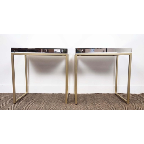 443 - SIDE TABLES, a pair, mirrored and gilt metal, 60.5cm x 38cm x 62.5cm. (2)