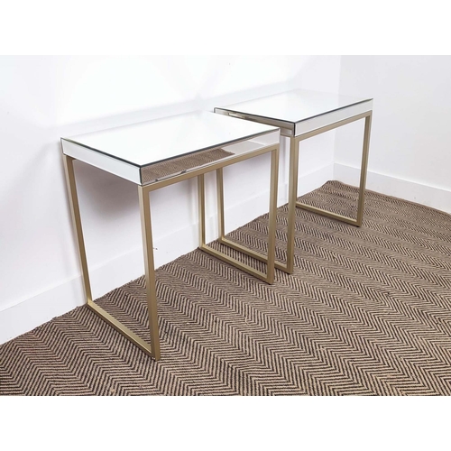 443 - SIDE TABLES, a pair, mirrored and gilt metal, 60.5cm x 38cm x 62.5cm. (2)