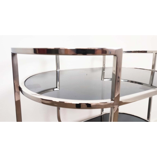 444 - COCKTAIL TROLLEY, smoked glass and polished metal, 62.5cm 36.5cm x 79.5cm.