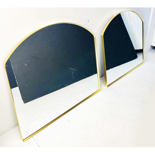 416 - WALL MIRRORS, a pair, gilt metal arched frames, 100cm x 90cm. (2)