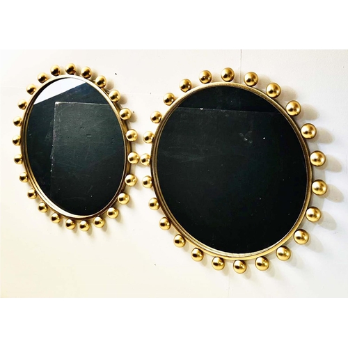 412 - WALL MIRRORS, a pair, gilt oversized bead design frame, 80cm x 80cm. (2)