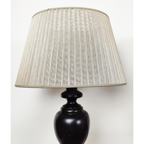 377 - VILLAVERDE LONDON LAURENT WOODEN TABLE LAMPS, with oval shades, a pair, 66cm overall including shade... 