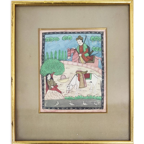 61 - PERSIAN MINIATURES, a set of three, gouache, largest 17cm x 14cm, framed. (3)