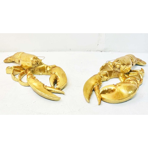 420 - FAUX LOBSTERS, a pair, gilt finish, 50cm x 20cm x 11cm. (2)