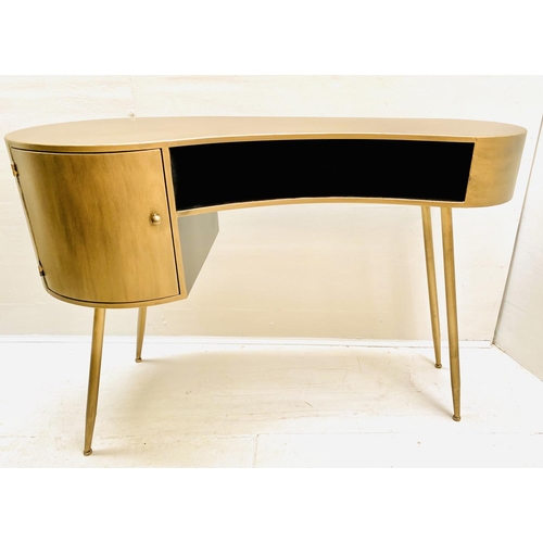 423 - DESK, contemporary kidney form gilt metal, 81cm H x 120cm W x 50cm D.