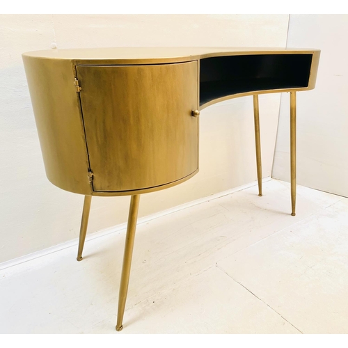 423 - DESK, contemporary kidney form gilt metal, 81cm H x 120cm W x 50cm D.