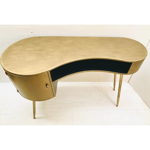 423 - DESK, contemporary kidney form gilt metal, 81cm H x 120cm W x 50cm D.