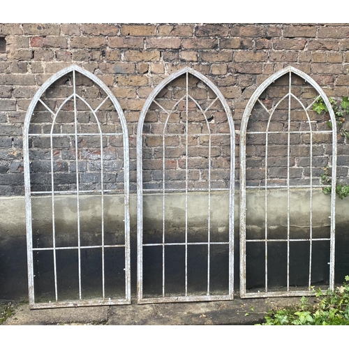 425 - ARCHITECTURAL STYLE METAL FRAMES, a set of three, painted aged finish, 160cm H x 67cm W. (3)