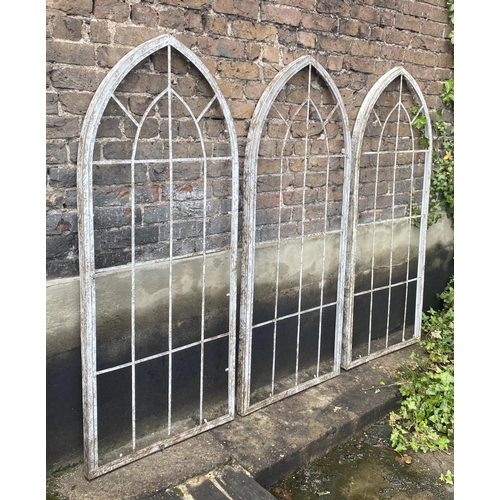 425 - ARCHITECTURAL STYLE METAL FRAMES, a set of three, painted aged finish, 160cm H x 67cm W. (3)