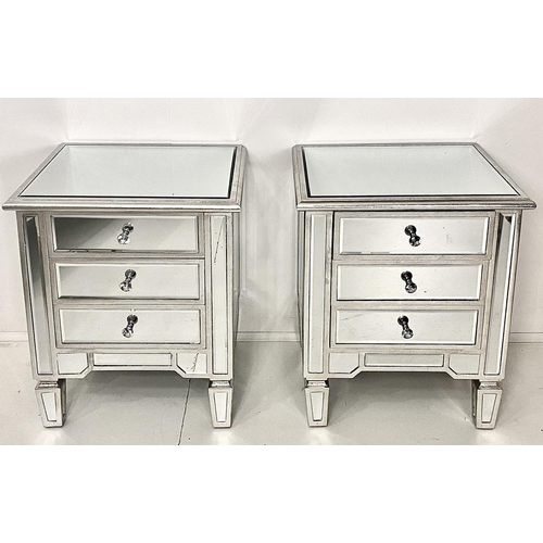 428 - MIRRORED SIDE CHESTS, a pair, each with three drawers, 60cm H x 50cm W x 40cm D. (2)