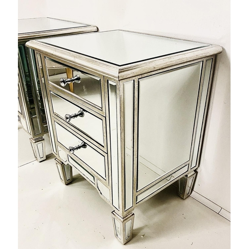 428 - MIRRORED SIDE CHESTS, a pair, each with three drawers, 60cm H x 50cm W x 40cm D. (2)