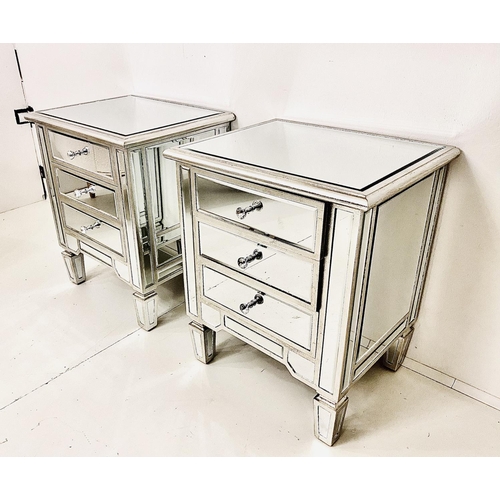 428 - MIRRORED SIDE CHESTS, a pair, each with three drawers, 60cm H x 50cm W x 40cm D. (2)