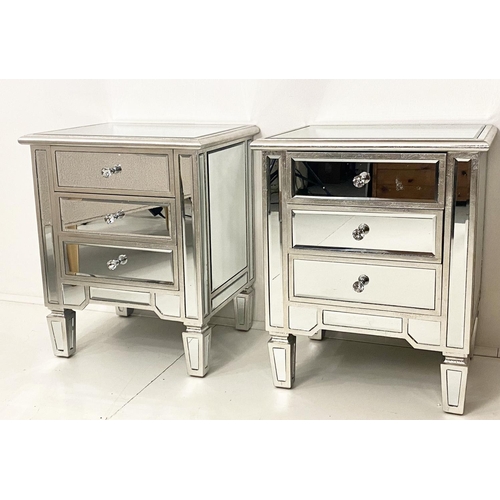 428 - MIRRORED SIDE CHESTS, a pair, each with three drawers, 60cm H x 50cm W x 40cm D. (2)