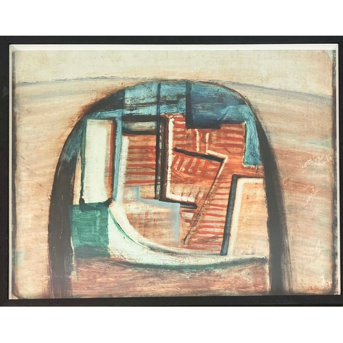 84 - ALFREDO AVELLA (Italian, 1924-1982), 'Abstract View of Harbour', oil on board, 47cm x 58cm, signed, ... 