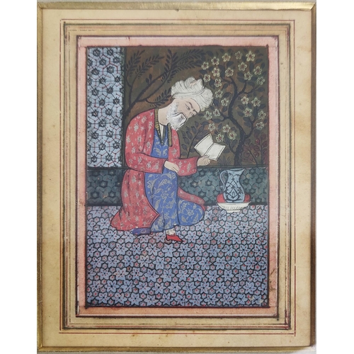 61 - PERSIAN MINIATURES, a set of three, gouache, largest 17cm x 14cm, framed. (3)