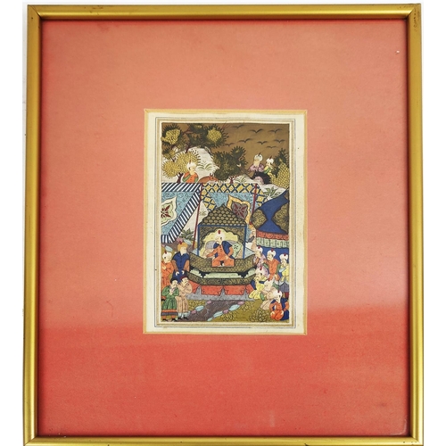 61 - PERSIAN MINIATURES, a set of three, gouache, largest 17cm x 14cm, framed. (3)