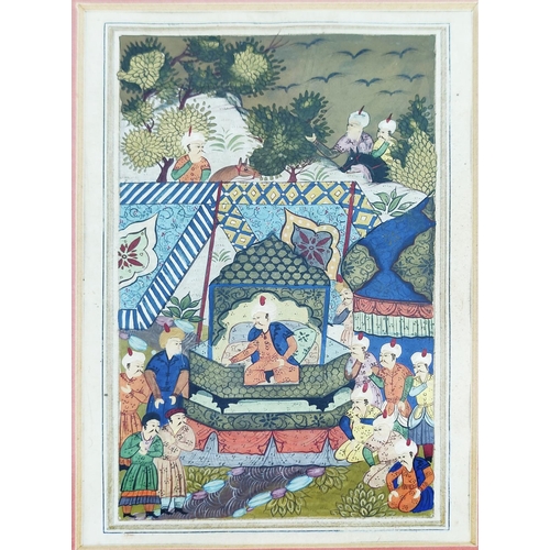 61 - PERSIAN MINIATURES, a set of three, gouache, largest 17cm x 14cm, framed. (3)